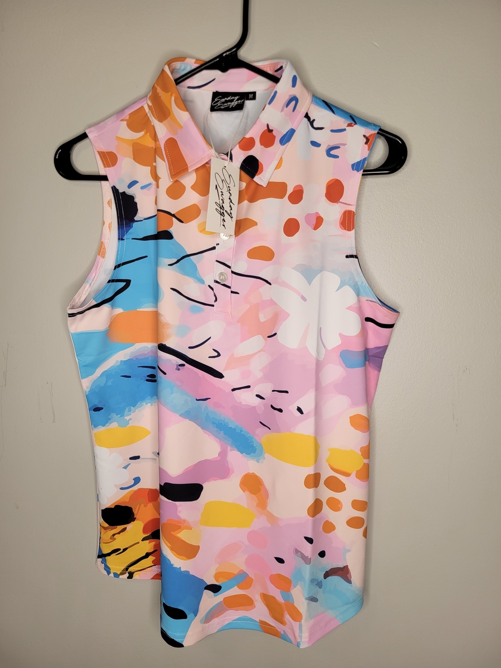 Sunday Swagger Women's M Sleeveless Golf Polo Shirt Abstract Print NWT